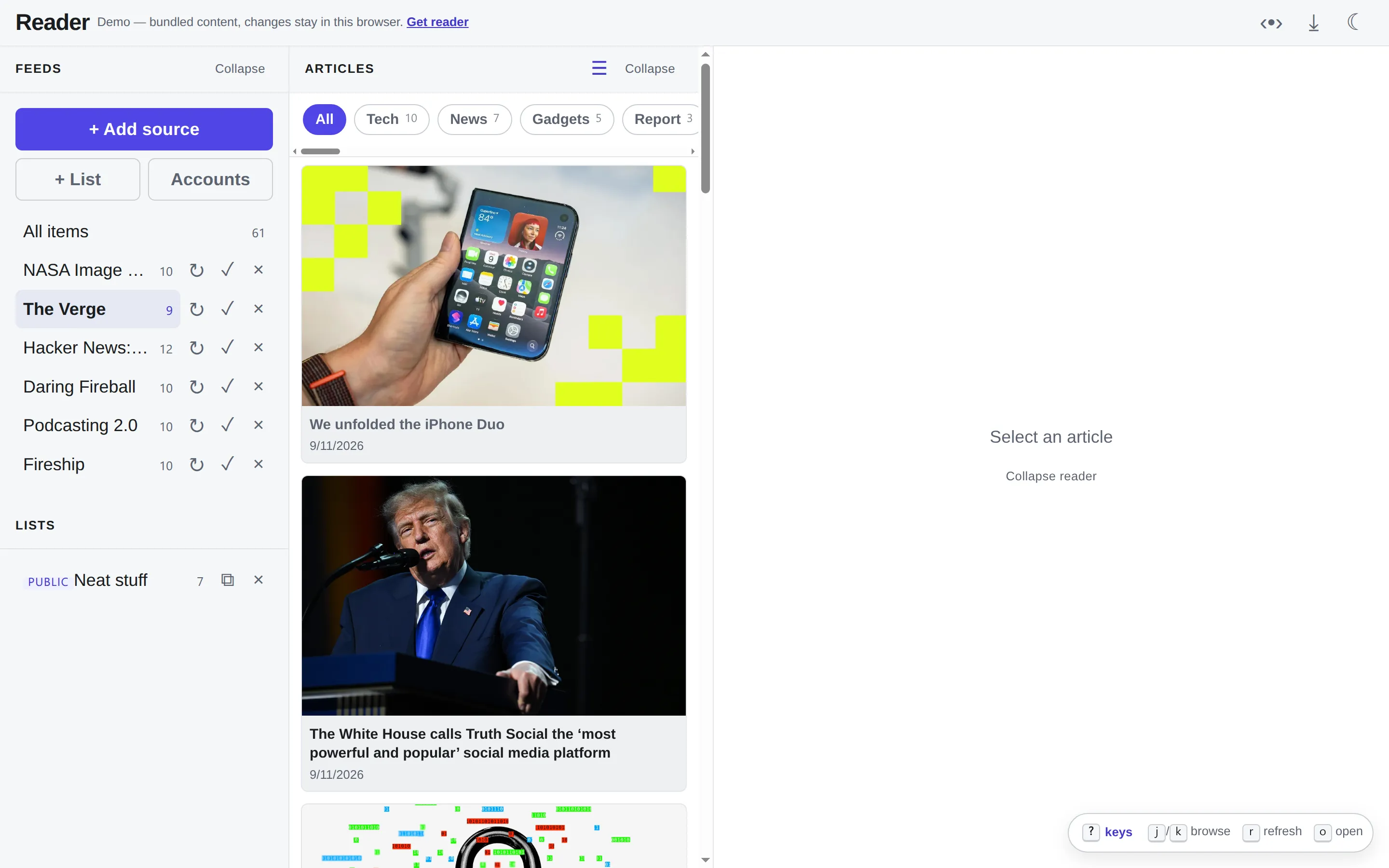The pinboard view of a feed